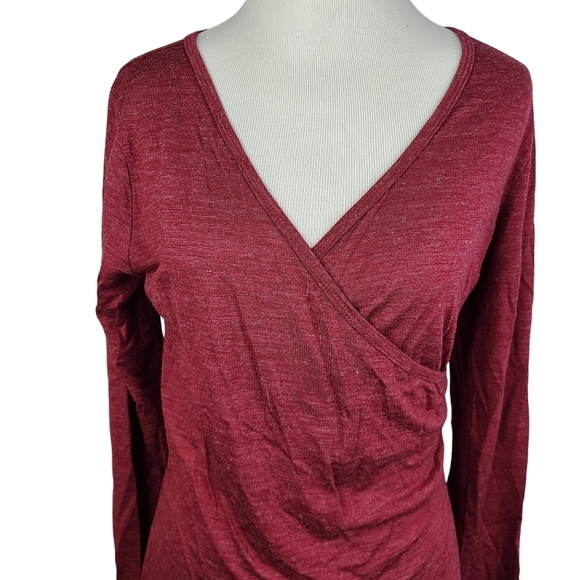 Prana Nadia burgundy faux wrap burnout a-line wool blend dress size Large - Picture 4 of 14